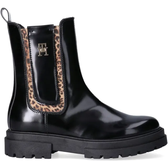 Tommy Hilfiger enkelboots met panterprint zwart