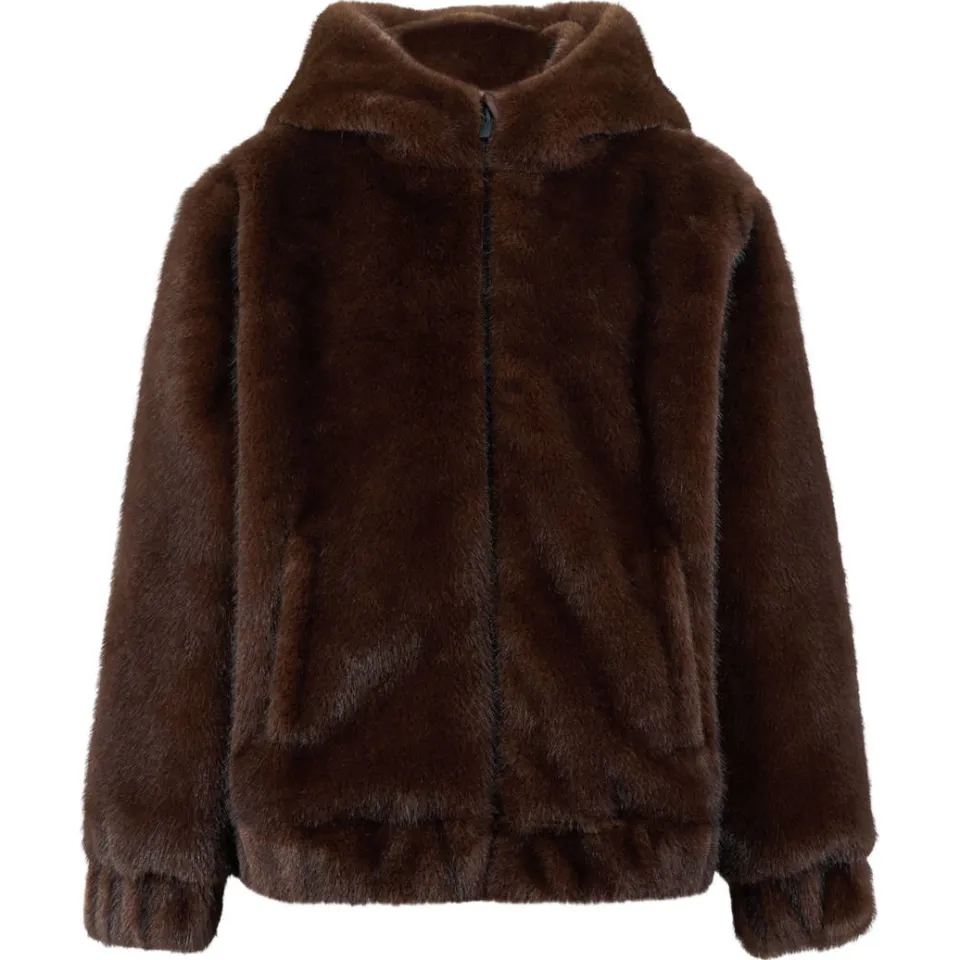 Shoeby faux fur jas donkerbruin, foto 2