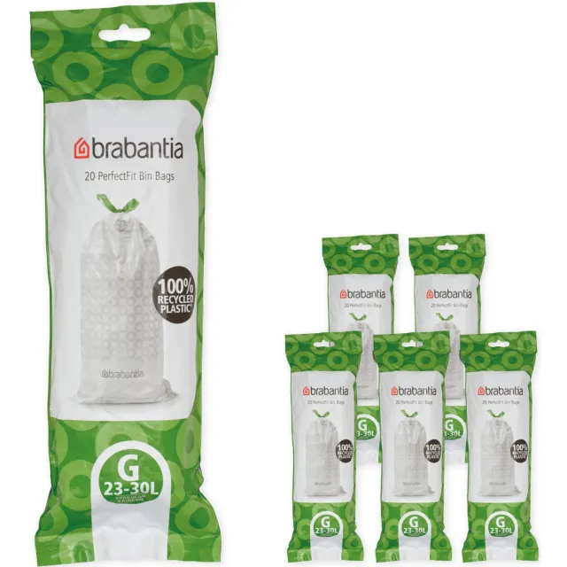 Brabantia PerfectFit Vuilniszakken - 30 l - Code G - 6 rollen x 20 stuks Wit