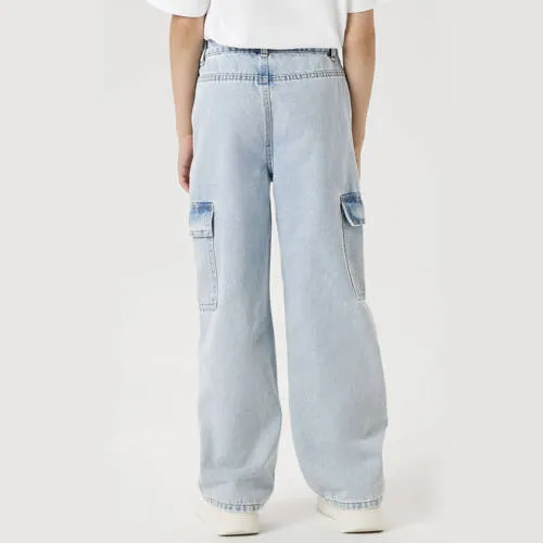 NAME IT KIDS wide leg regular waist jeans light blue bleached, foto 3