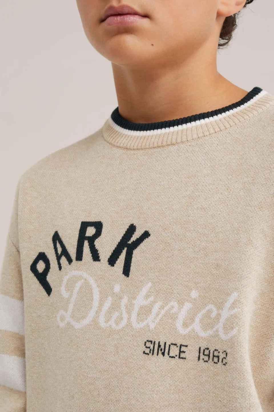 WE Fashion gebreide gestreepte trui met tekst - beige, foto 6