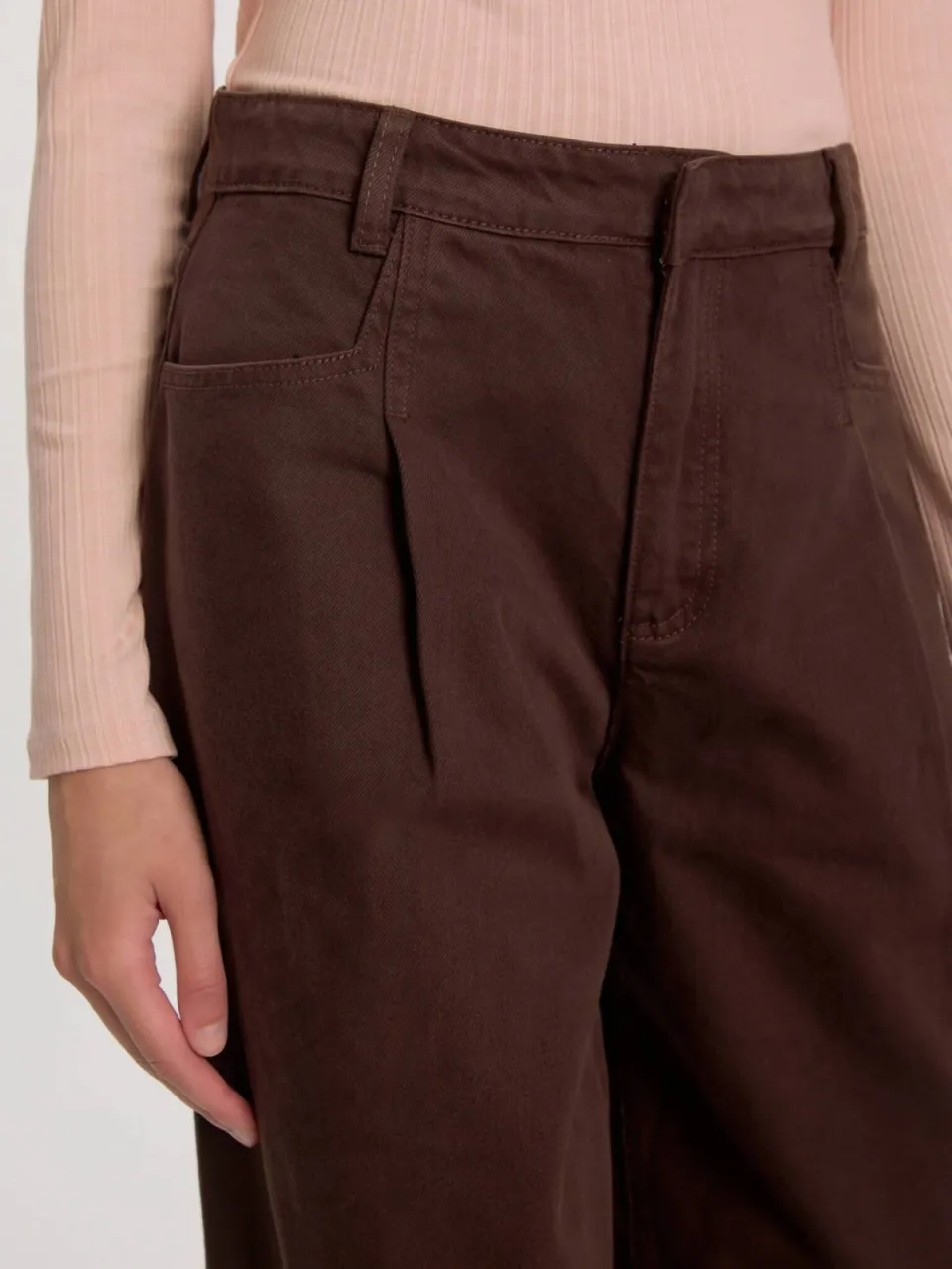 Edited high waist wide leg jeans - donkerbruin, foto 4