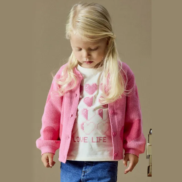 NAME IT MINI katoenen jacquard gebreid vest met hartjes - roze