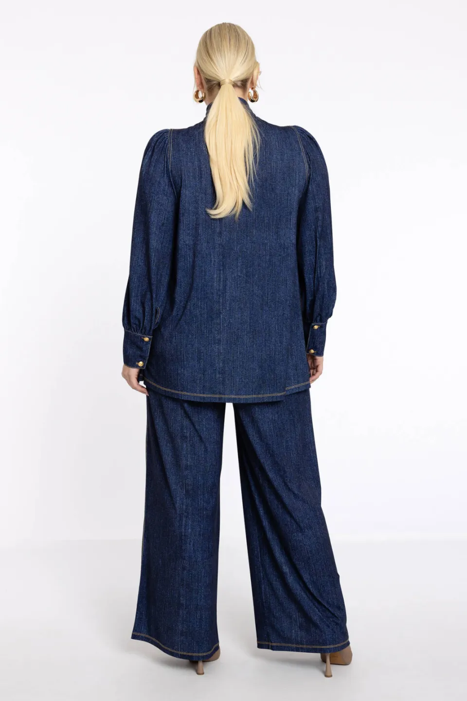 Yoek blouse dark blue denim, foto 4
