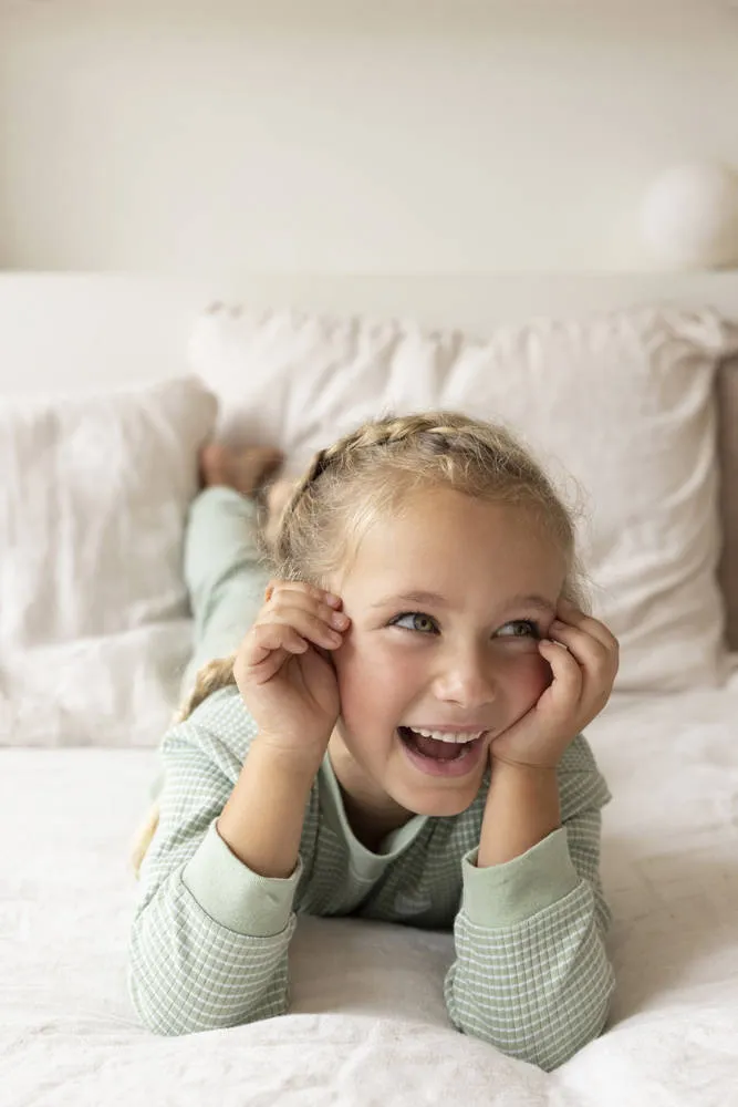 Feetje wafel pyjama groen melange wit, foto 4