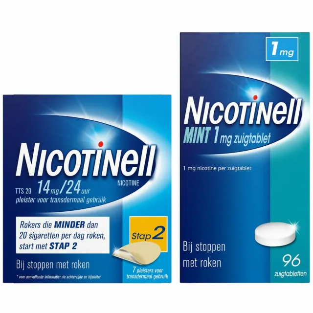 Nicotinell Combinatie therapie: Pleister 14 mg 7 st + Zuigtablet Mint 1 mg 96 st Pakket