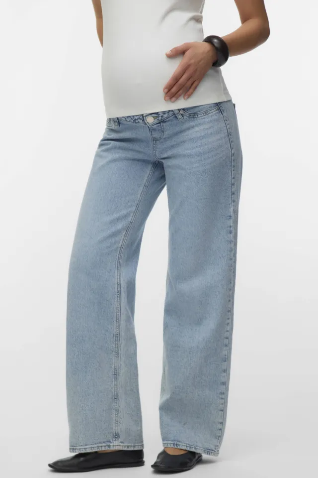 Vero Moda MATERNITY zwangerschaps wide leg jeans light blue denim, foto 4