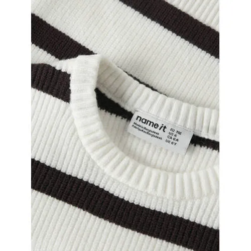 NAME IT MINI rechtvallende gebreide gestreepte trui - wit Meisjes Viscose Ronde hals, foto 3