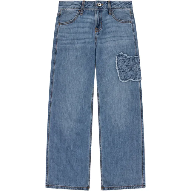 Abercrombie & Fitch baggy jeans met borduursels - middelblauw Medium blue denim