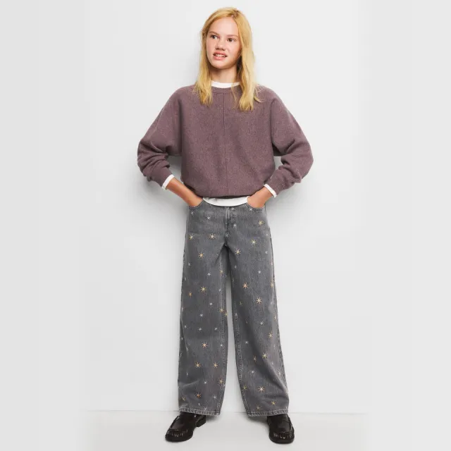 Mango Kids wide leg jeans met sterren - grijs