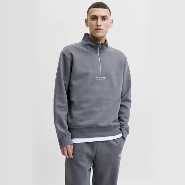 Jack & Jones ESSENTIALS relaxed fit sweater met print - grijsblauw Turbulence