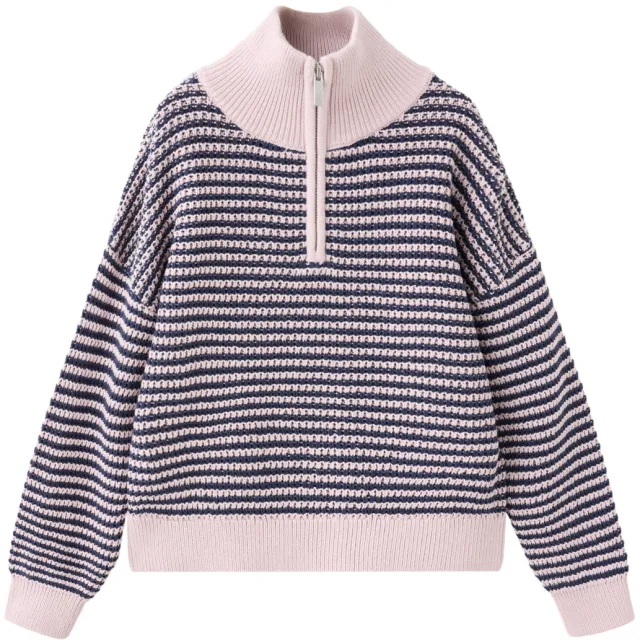 Mango Kids katoenen gebreide gestreepte trui - lila/donkerblauw