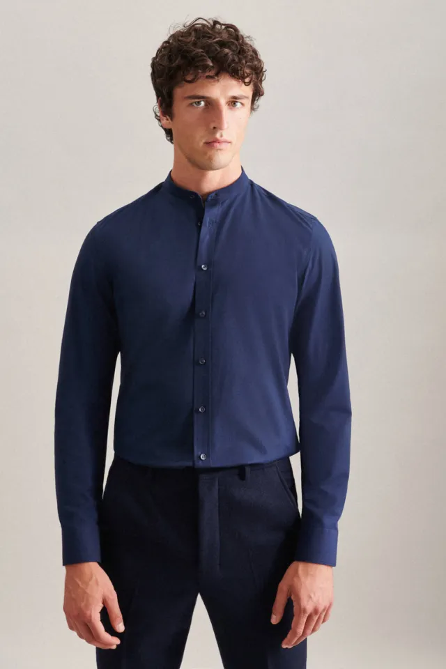 Seidensticker regular fit overhemd donkerblauw
