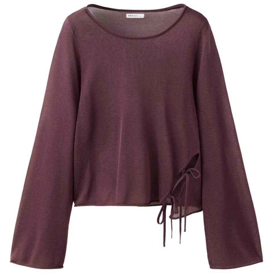 Mango Teen semi-transparante cropped blousetop donkerrood, foto 2