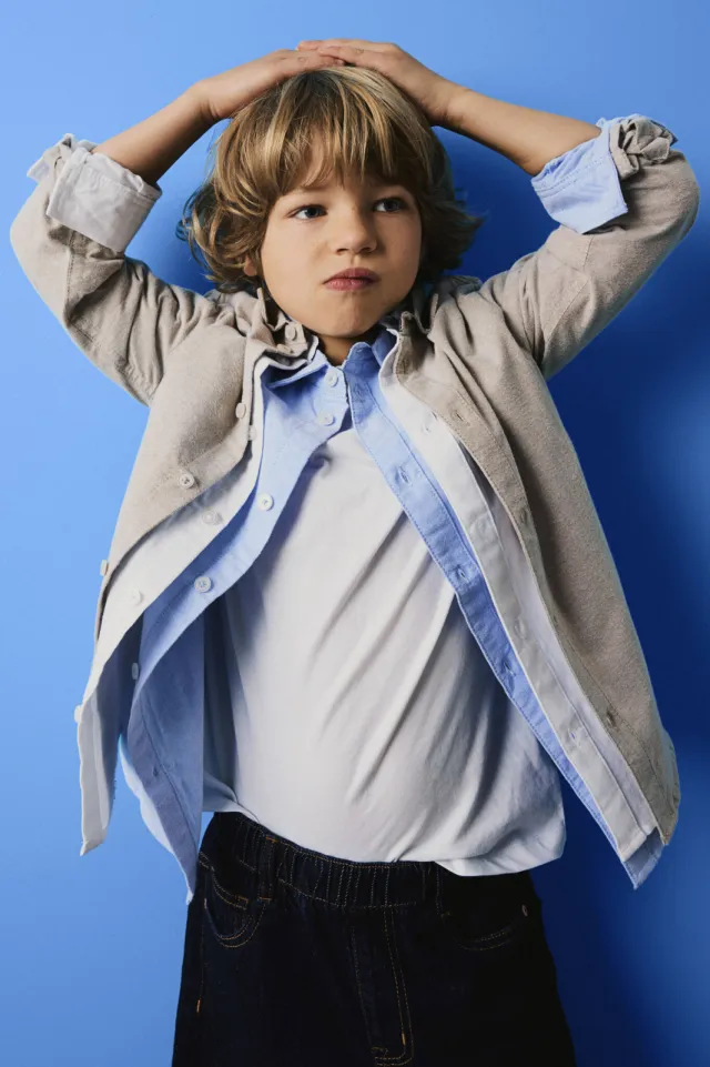 NAME IT KIDS overhemd NKMNEWSA zand Pure Cashmere