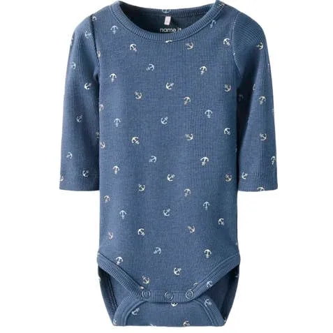 NAME IT BABY romper blauw Jongens Stretchkatoen Ronde hals All over print
