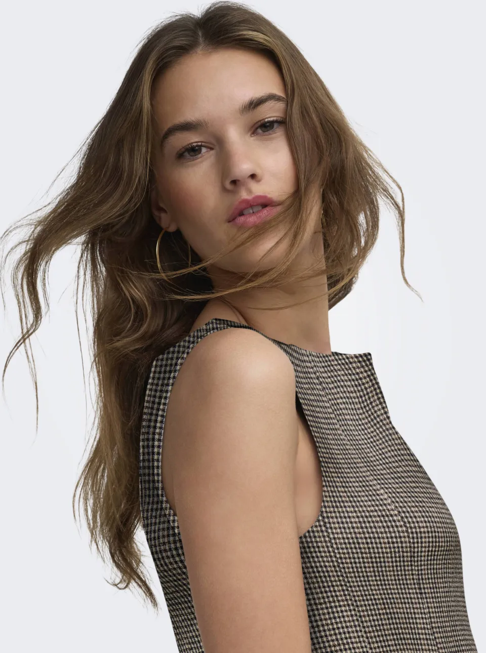 Only geruite mouwloze top bruin, foto 4