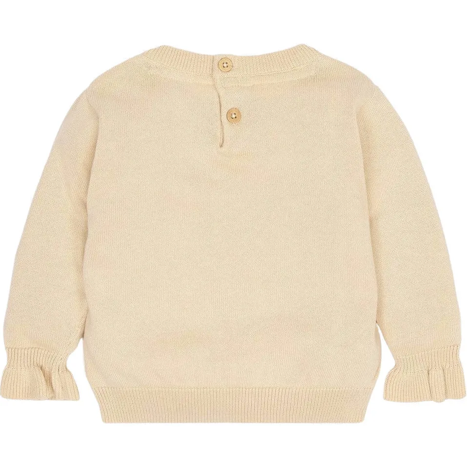 Little Dutch katoenen gebreide gebloemde trui met ruches - beige, foto 3