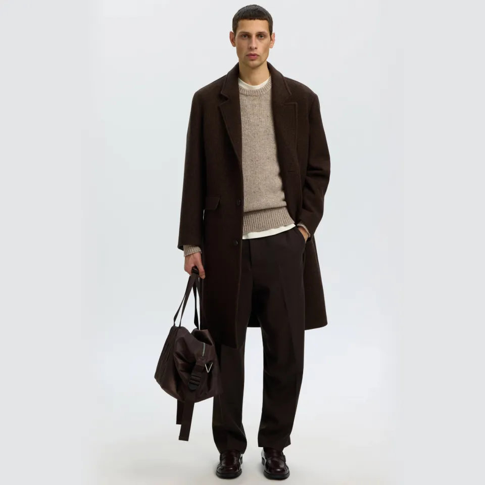 Selected relaxed fit gebreide trui met wol - oatmeal, foto 3