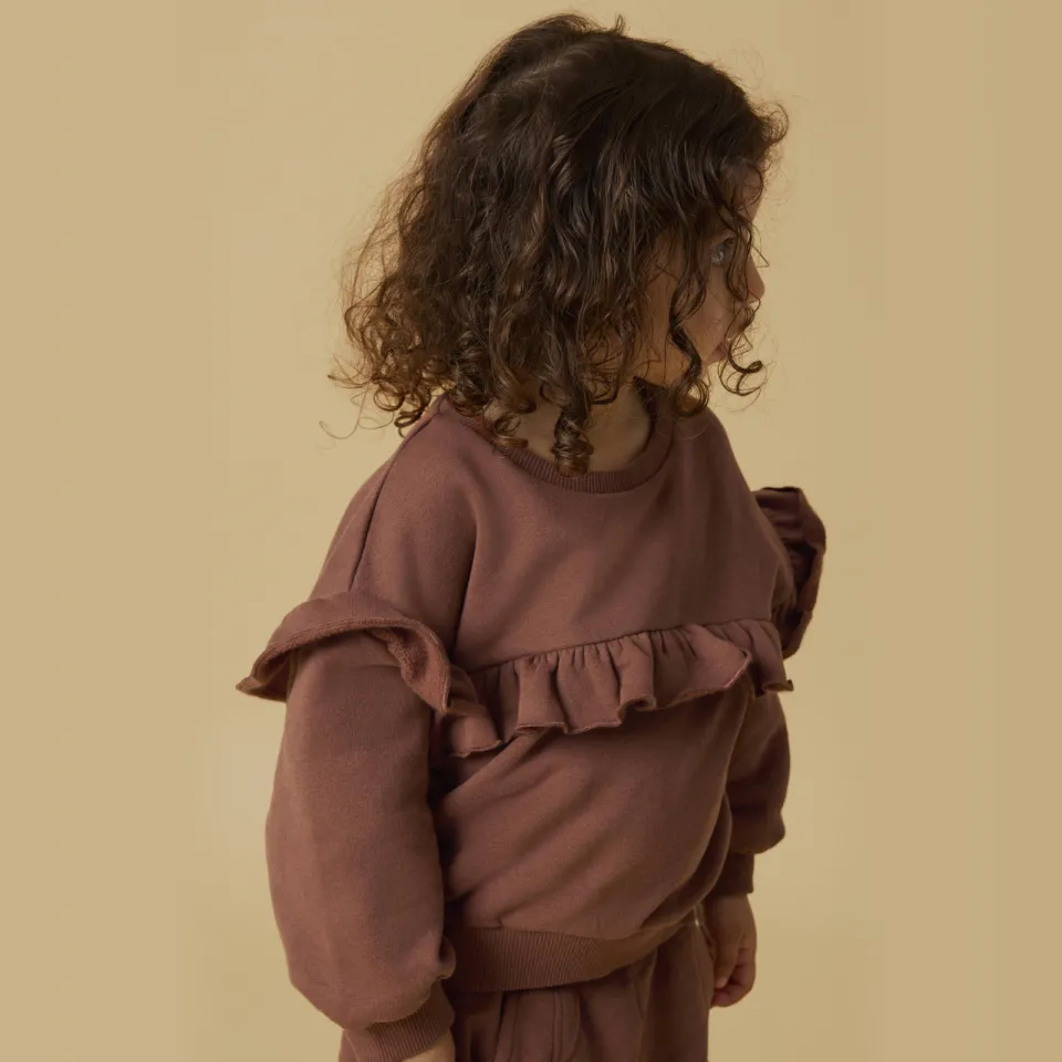Lil' Atelier MINI loose fit sweater met ruches - bruin