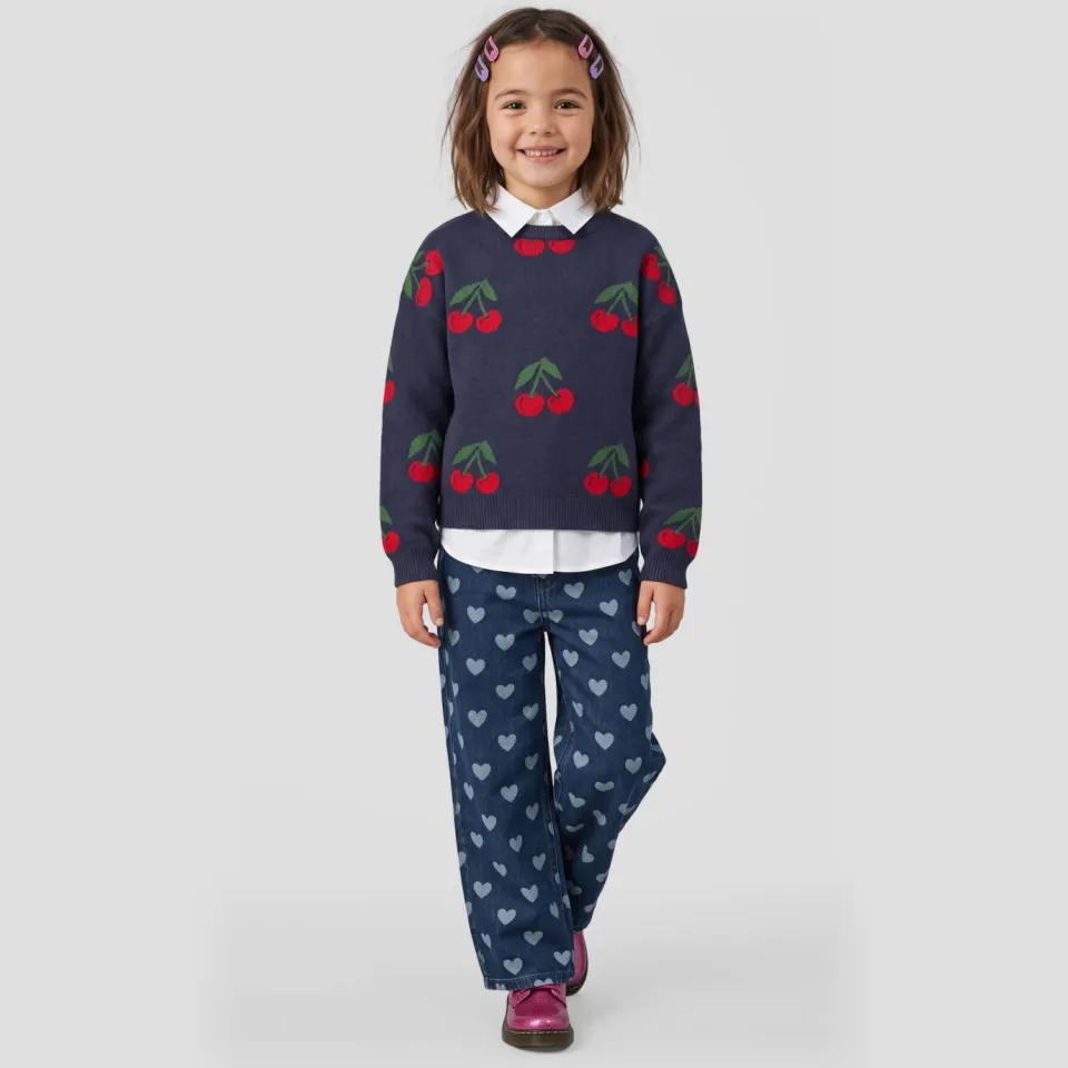 Orange Stars gebreide trui met print - donkerblauw/rood/groen