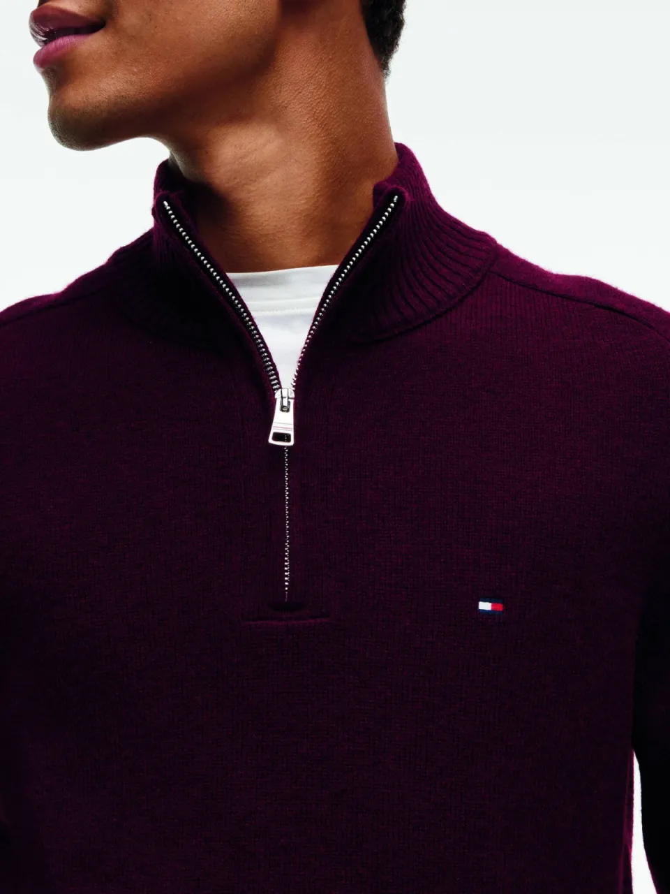 Tommy Hilfiger wollen regular fit gebreide trui - burgundy, foto 3