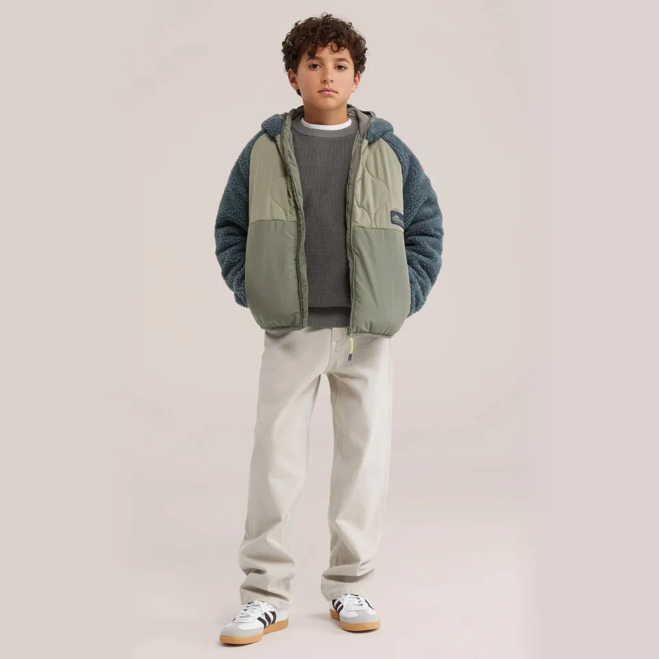 WE Fashion teddy winterjas grijs/kaki, foto 4