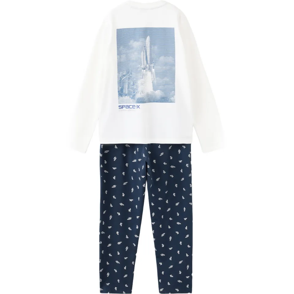 Mango Kids pyjama met backprint donkerblauw/wit, foto 2