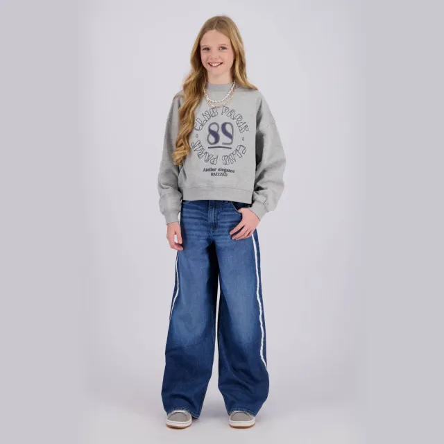 Raizzed boxy sweater met tekst - grijs