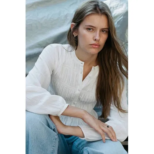 Mango blouse met smockwerk wit, foto 4
