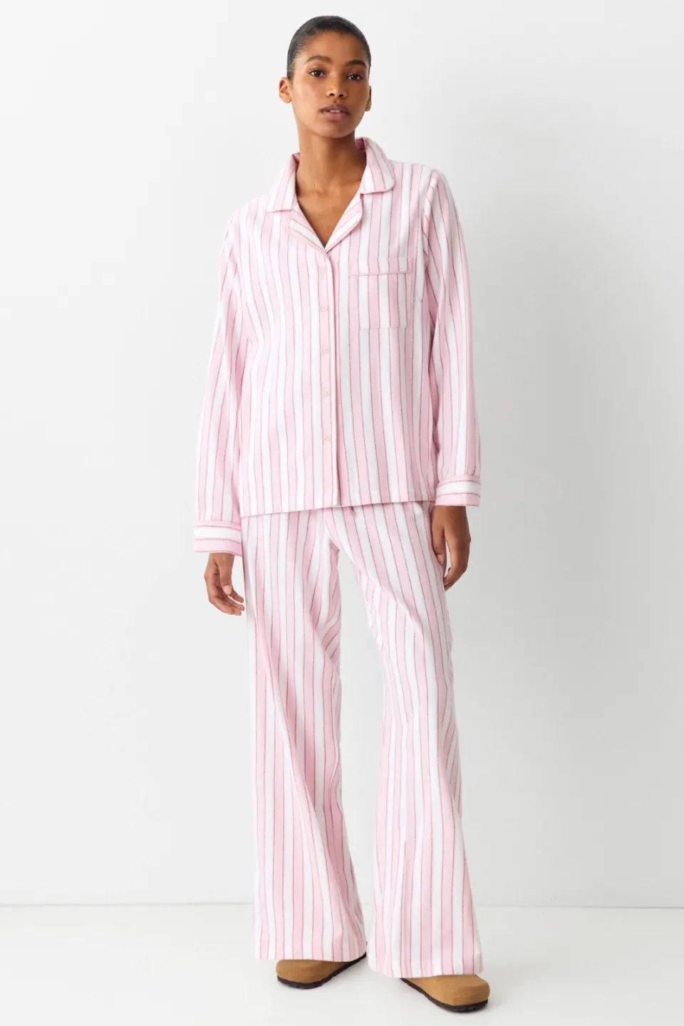 Mango gestreepte pyjama lichtroze ecru Lichtroze/ecru