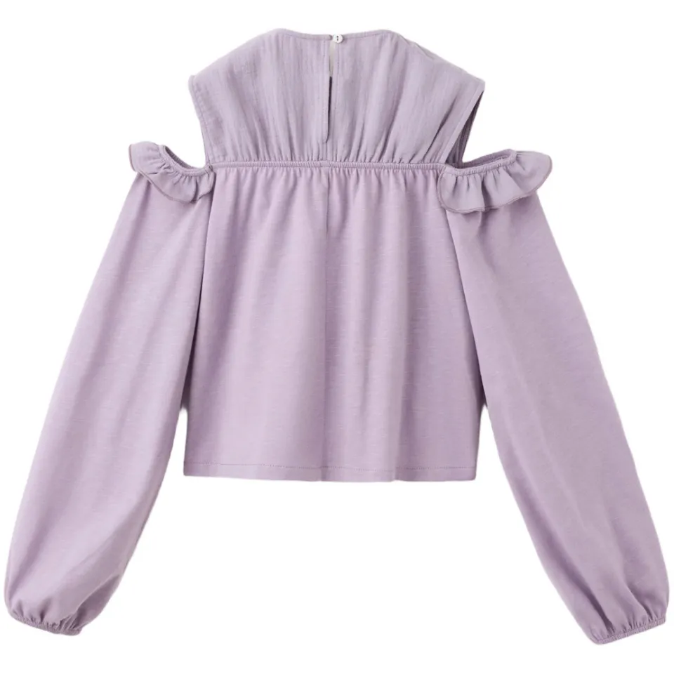 Mango blousetop met open schouders en ruches lila, foto 3