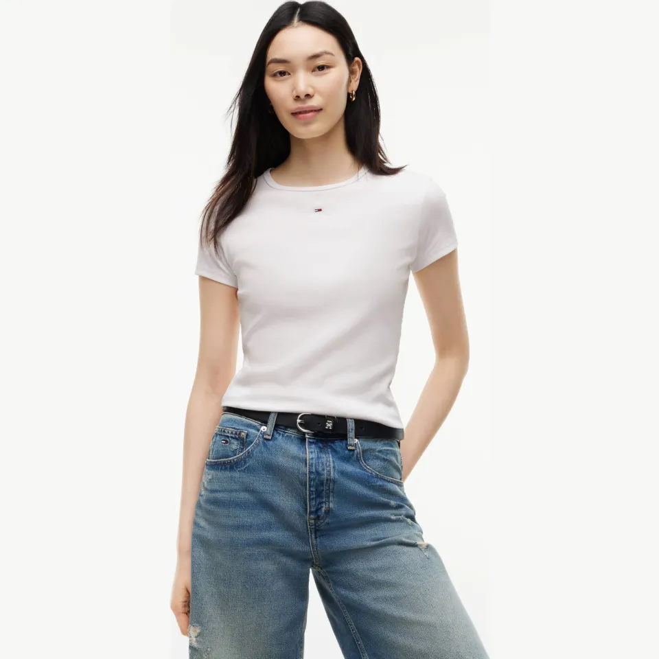 Tommy Jeans TJW Slim Essential Rib SS t-shirt wit, foto 3