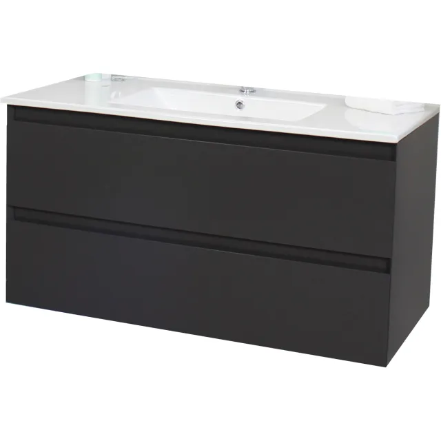 Boss & Wessing Badkamermeubel BWS Pepper Wastafel Porselein Met Kraangat 100x55x46 cm Mat Antraciet