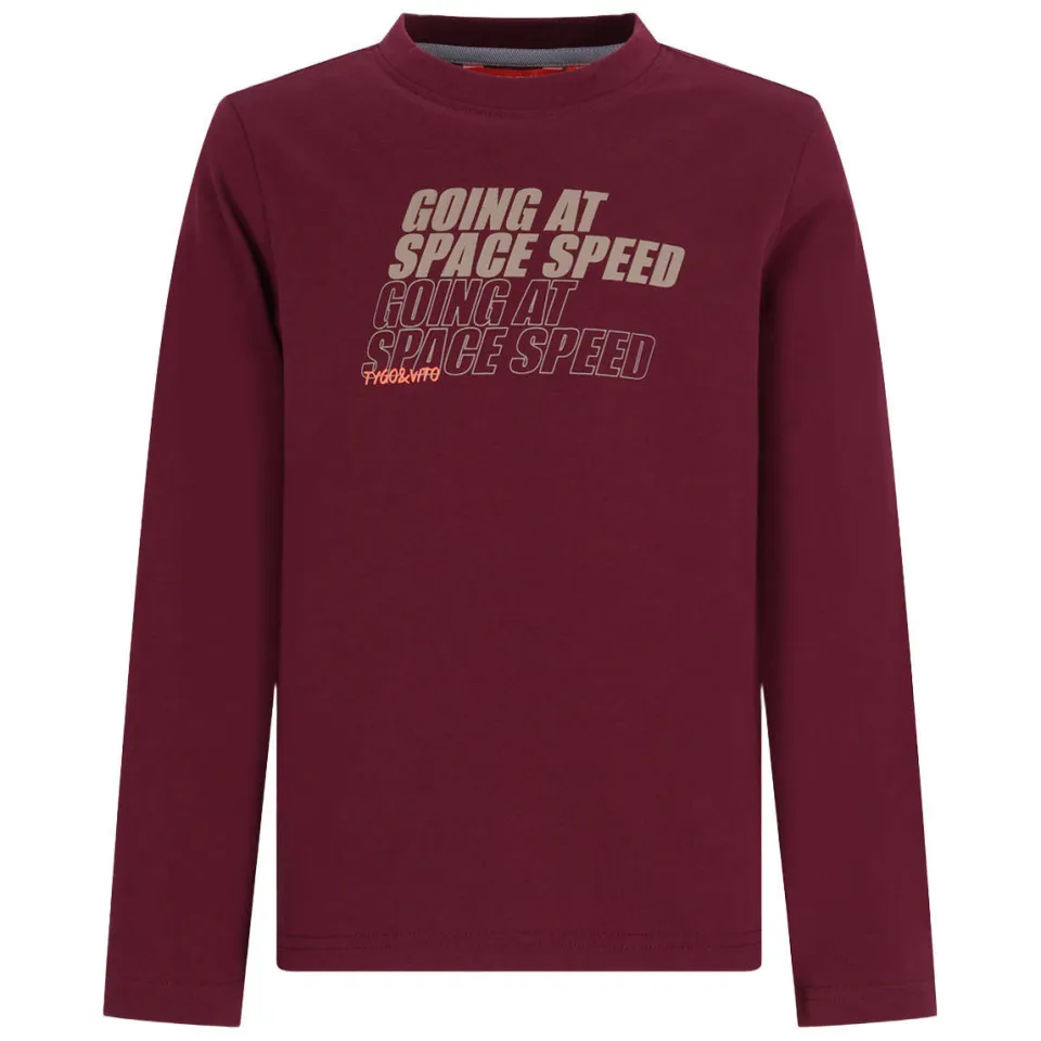 TYGO & vito jersey rechtvallende longsleeve met print donkerrood, foto 2