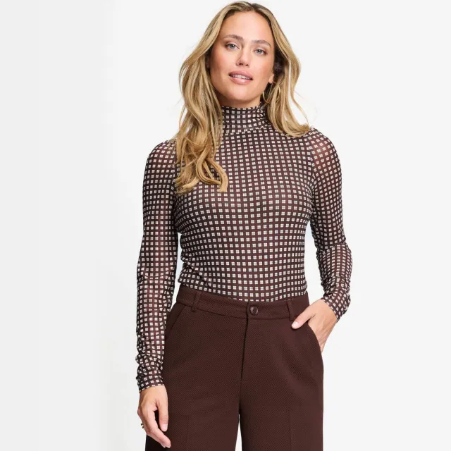 POM Amsterdam Romi geruite mesh top bruin