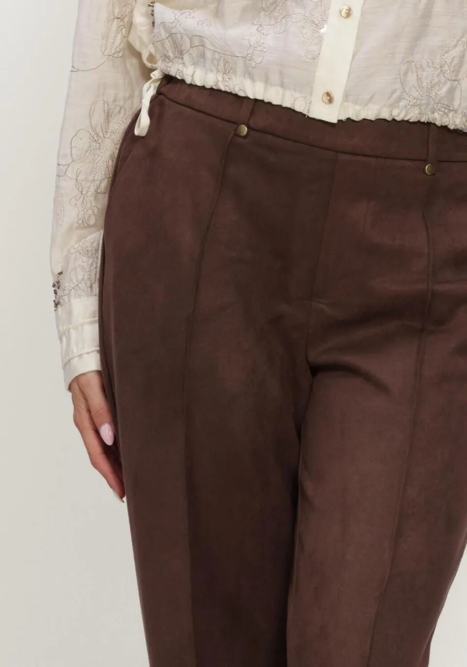 NUKUS suèdelook straight leg broek - donkerbruin, foto 8