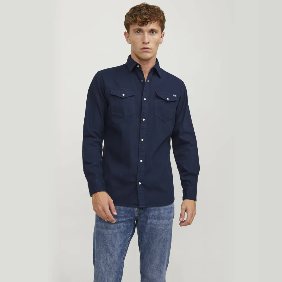 Jack & Jones ESSENTIALS regular casual overhemd donkerblauw dark navy, foto 6
