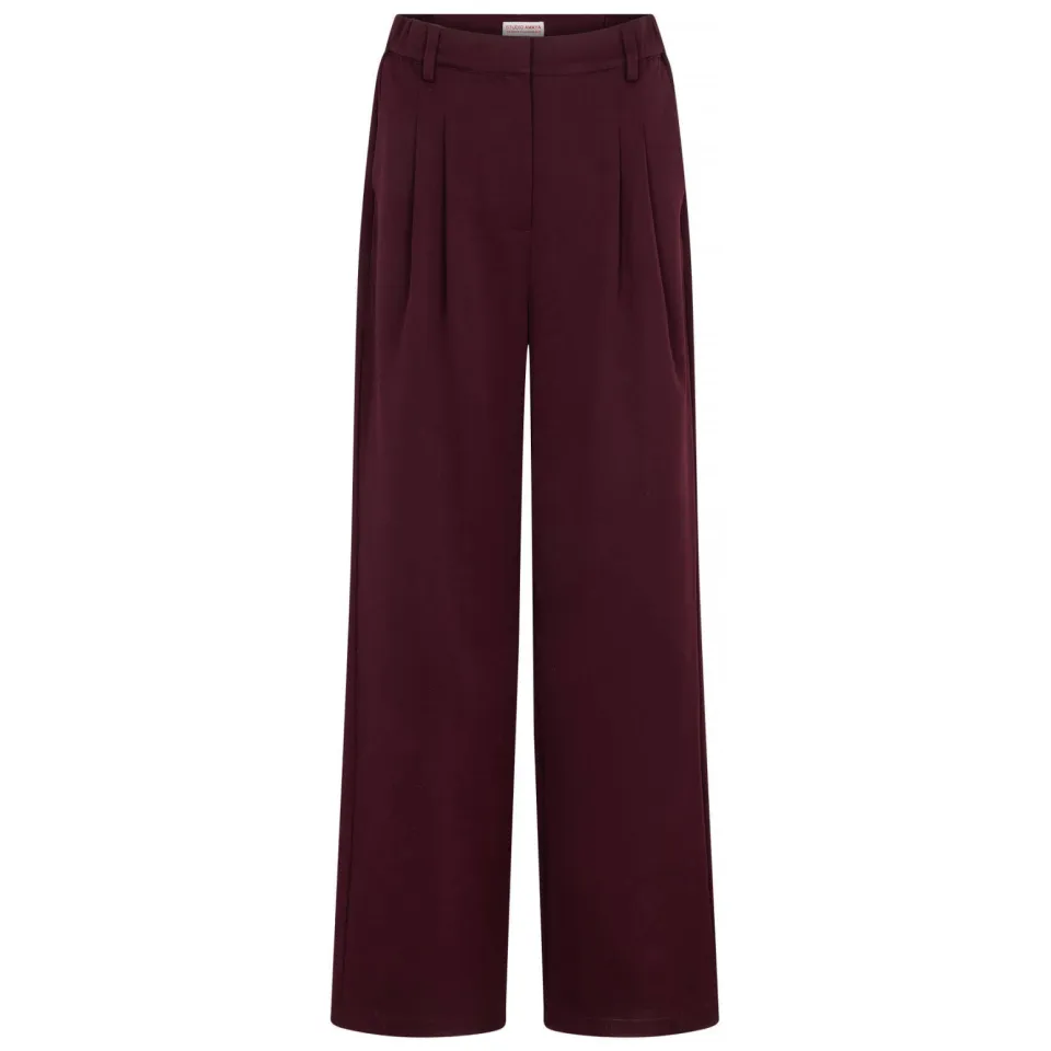 Studio AMAYA wide leg broek met plooien - donkerrood, foto 2