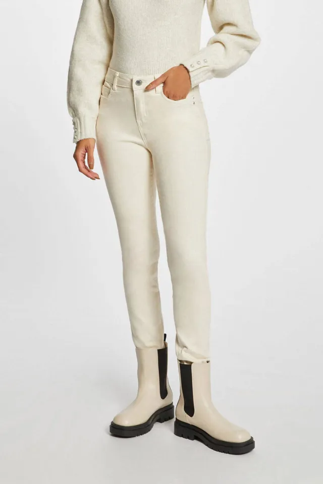 Morgan slim fit broek ecru IVOIRE