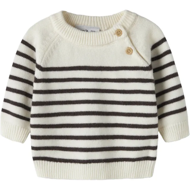 NAME IT BABY gebreide gestreepte trui - offwhite/donkerbruin
