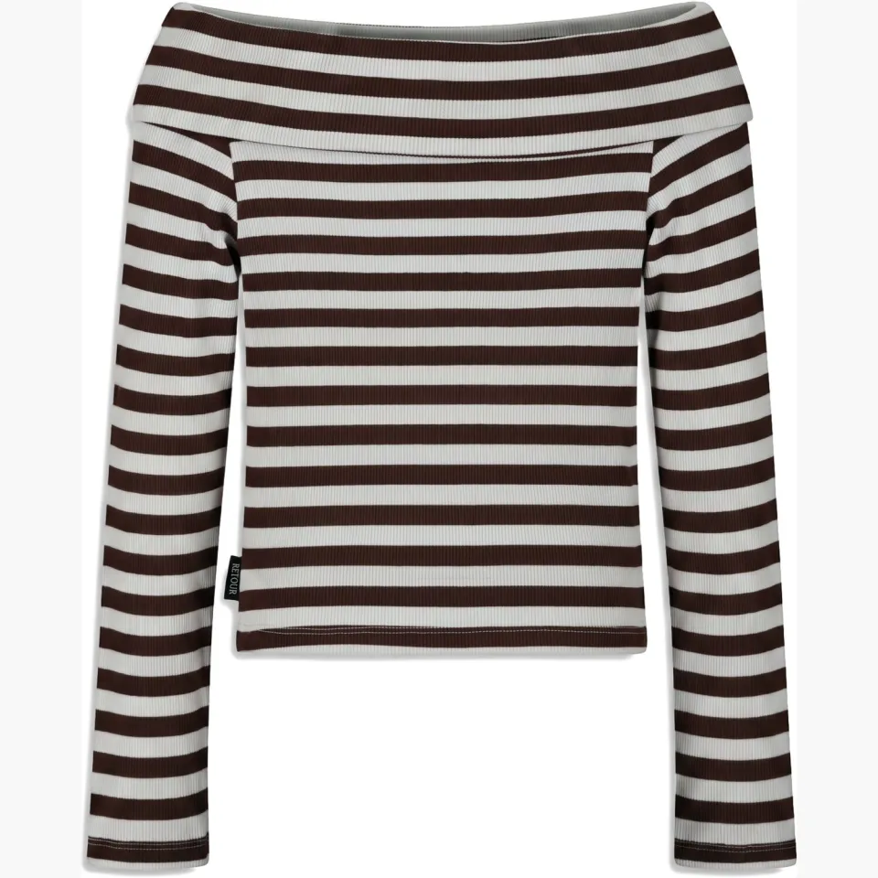 Retour Jeans off shoulder gestreepte top bruin, foto 4