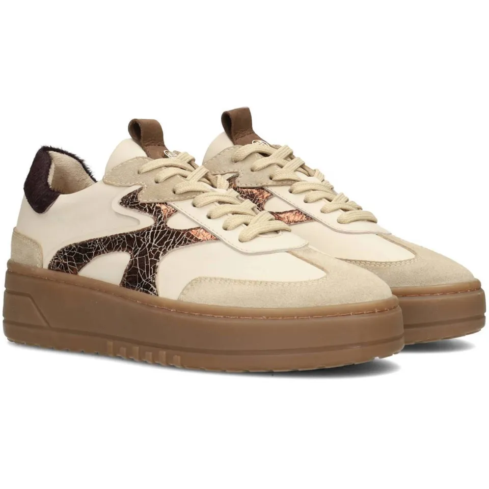 Haboob Aurelie leren sneakers met plateauzool - beige, foto 3