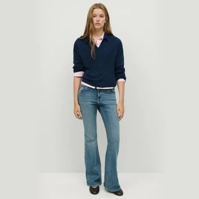 Mango TEEN gebreide trui met kabels en wol - donkerblauw