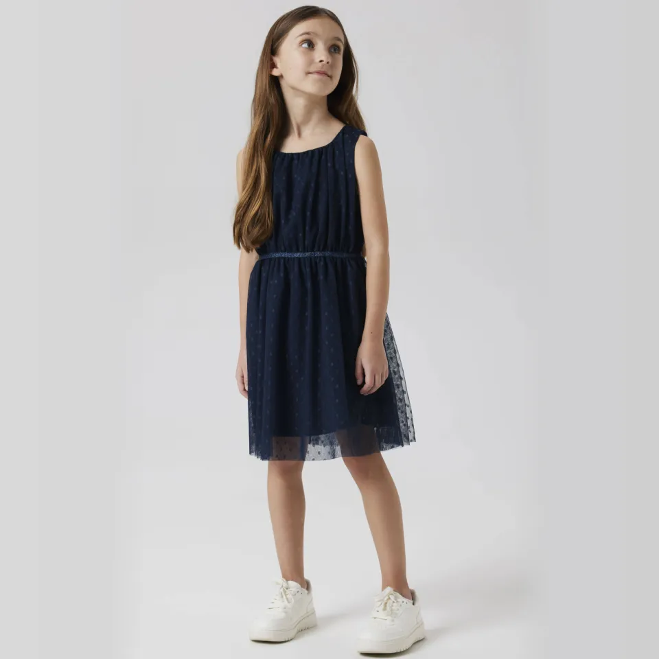 NAME IT semi-transparante korte jurk met print donkerblauw