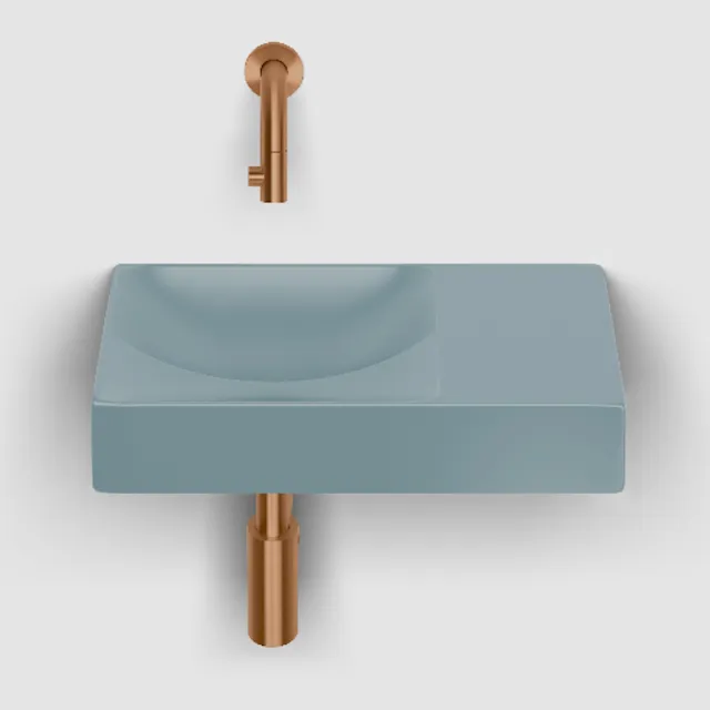 Clou Vale Fontein Zonder Kraangat Rechts Met Geintegreerde Afvoer Mat Blauw Keramiek 38 cm