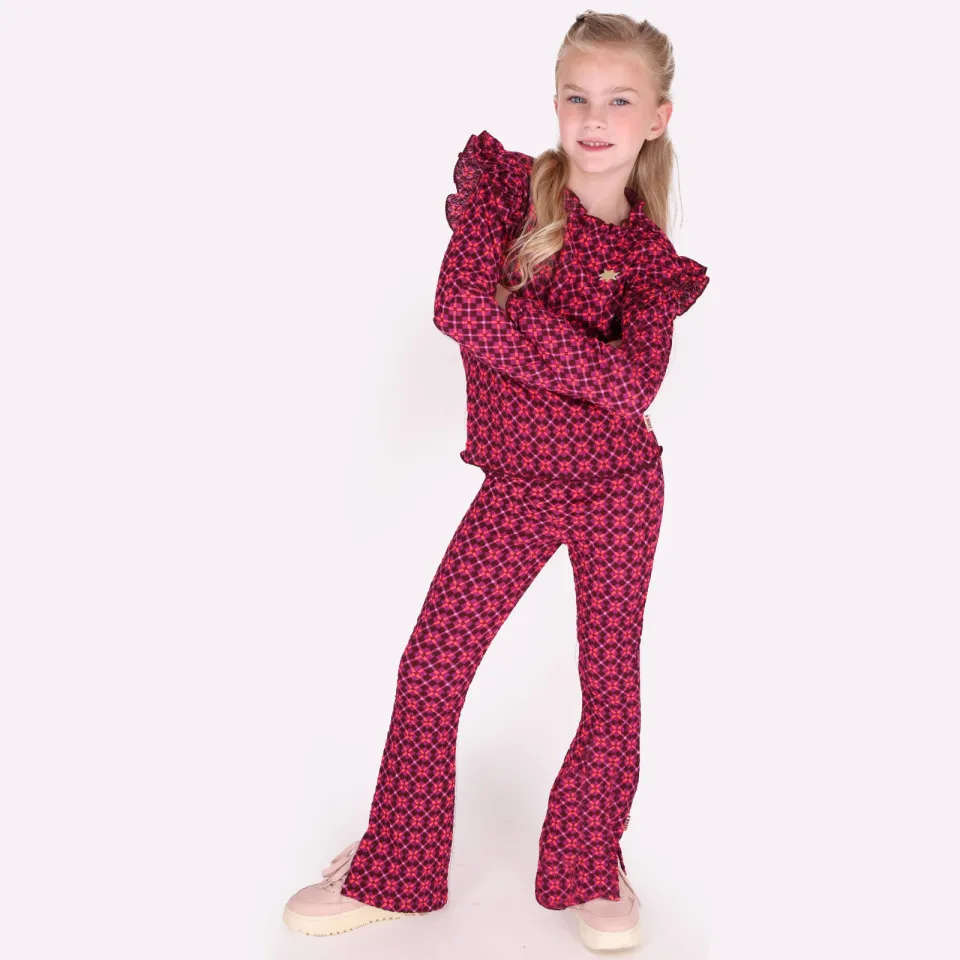 B.Nosy Pepper flared broek met print donkerroze donkerroze/paars, foto 4