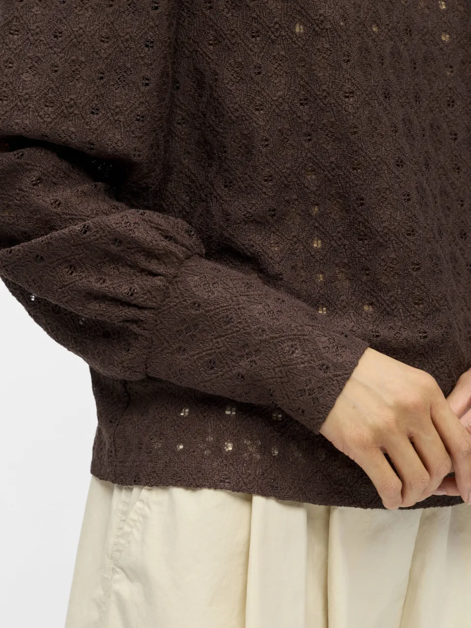 Object rechtvallende top met ajourdetails - bruin, foto 4