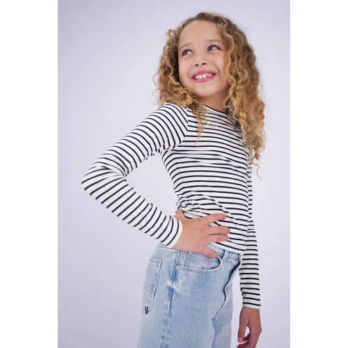 Vingino gestreepte longsleeve zwart/offwhite, foto 4