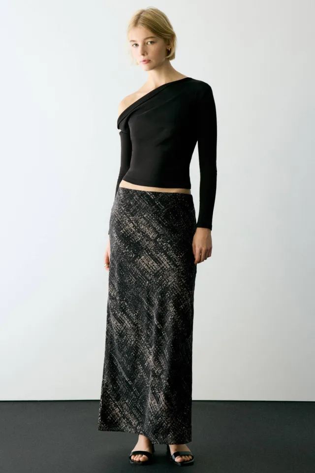 Mango TEEN maxi A-lijn rok zwart grijs Zwart/grijs